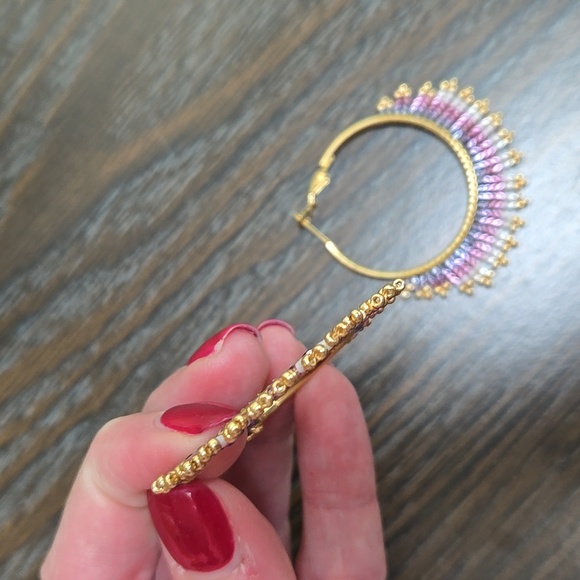 Gorgeous handcrafted Miyuki beaded hoop earrings Hypoallergenic SS Gold-toned - Picture 5 of 6